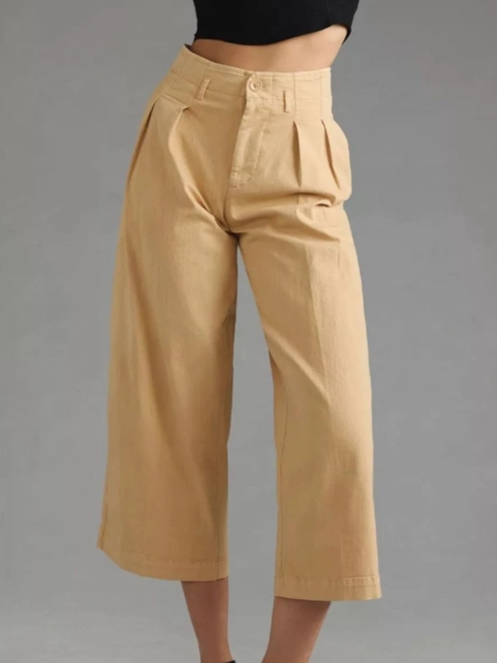 Maeve remi Wide Leg Khaki Crop Pants - Light Beige
